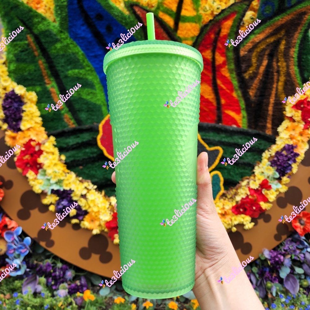 DISNEYLAND STARBUCKS NEON GREEN STUDDED TUMBLER - Picture 6 of 8